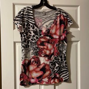 Short sleeve, zebra and floral print T